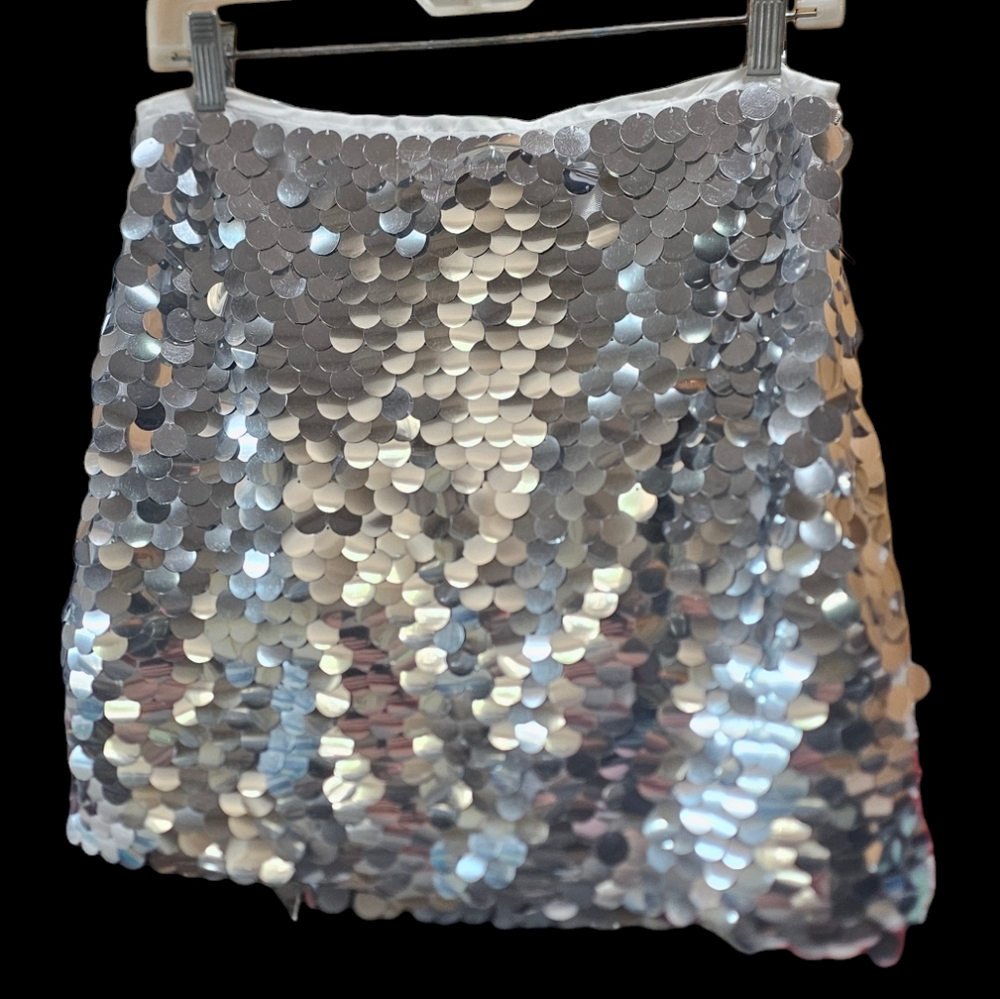 12th Tribe Pippa Silver Disco Sequin Mini Skirt Size M NWT MSRP $69